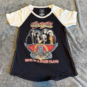 Trunk Ltd Black and White Aerosmith Rock in a Hard Place Graphic Tee